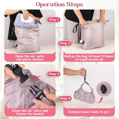 Travel Laundry Bag, Waterproof Compression Bags for Dirty Clothes - color: Purple, size: Large
