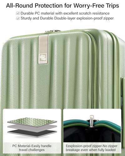 Hanke Top Opening Carry-On - Expandable 16 Inch Airline Approved Spinner - color: Bamboo Green, size: 16 Inch Expandable