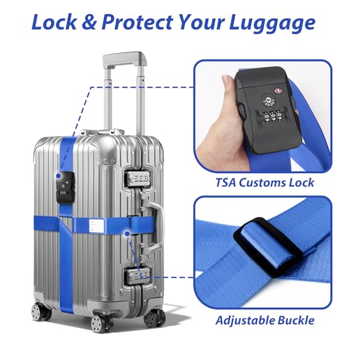 TSA Approved Luggage Straps with Combination Lock, Cross Dark Blue - color: Cross Dark Blue