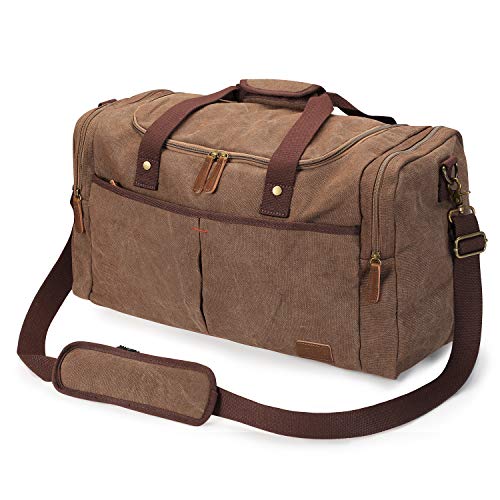 S-ZONE Canvas Travel Duffel Bag Weekend Overnight Bag for Men and Women - color: Coffee, size: X-Large