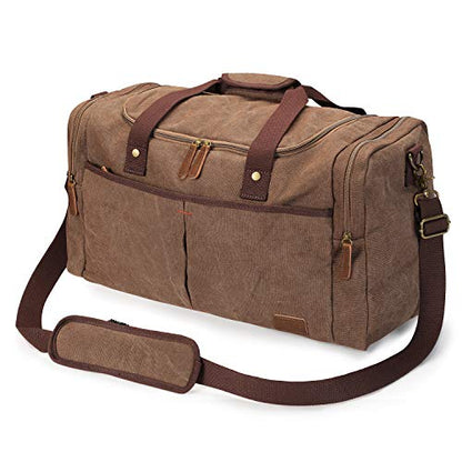 S-ZONE Canvas Travel Duffel Bag Weekend Overnight Bag for Men and Women - color: Coffee, size: X-Large