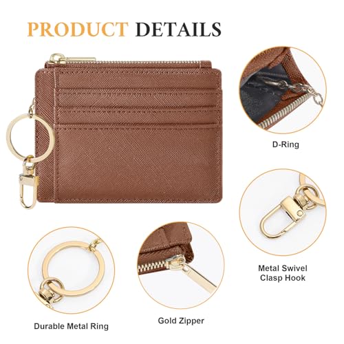 Sodsay Card Case Slim Front Pocket Wallet for Women Credit Card Holder with Keychain | Slim, Credit Card Holder, Front Pocket, with Keychain - color: CH Deep Brown