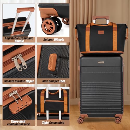 Cobens Luggage Sets 5 Piece with Spinner Wheels, 20/24/28inch - color: Black