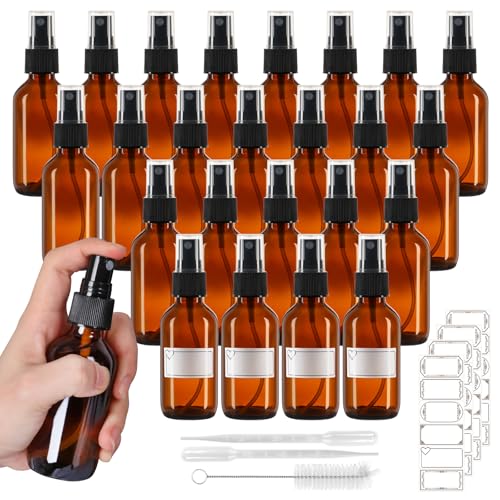 2 oz Amber Glass Spray Bottles 24 Pack, Leakproof with Durable Refillable - color: 24 Pack, size: 2 Ounces (Pack of 24)