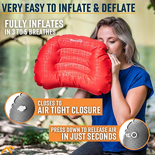Alpcour Camping Pillow – Large, Inflatable, Ultralight Sleeping Pillow with Easy Blow Up Design, Soft Waterproof Exterior Cover and Compact Carry Case for Hiking, Backpacking, Airplane Travel & More - color: Frost Grey