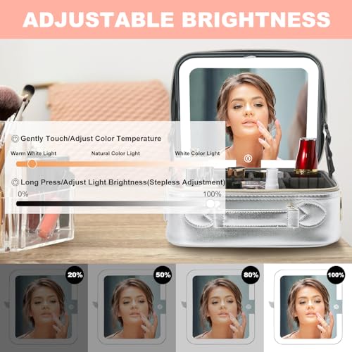 Mocado Travel Makeup Bag with Mirror Makeup Case with 10x Magnifying Mirror - color: Silver