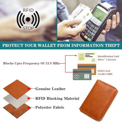 Passport Holder Covers Case with Safe Zipper Closure, RFID Blocking PU Leather Waterproof Travel Wallet for Women Men(Green) - color: Green