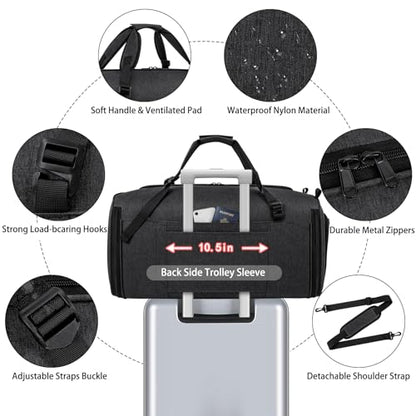 Convertible Garment Bag for Travel, 4-in-1 Backpack for Women Men, 3pcs 50L - color: C-Black