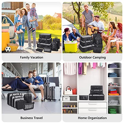 Mossio 9 Set Packing Cubes with Shoe Bag & Electronics Bag - Luggage Organizers Suitcase Travel Accessories - color: Black
