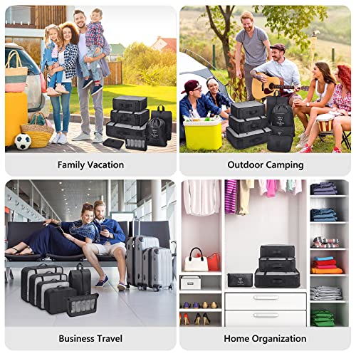 Mossio 9 Set Packing Cubes with Shoe Bag & Electronics Bag - Luggage Organizers Suitcase Travel Accessories - color: Black