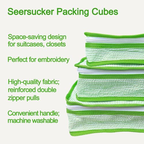 Seersucker Packing Cubes, 3 Pack Blank for DIY Embroidery Kids Travel Organizer - color: Green