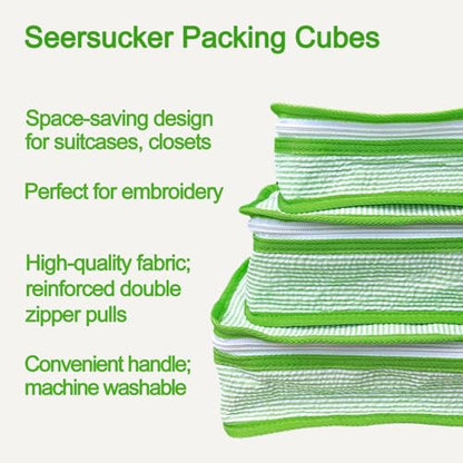 Seersucker Packing Cubes, 3 Pack Blank for DIY Embroidery Kids Travel Organizer - color: Green