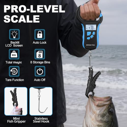 8-Slot Digital Fishing Scale with 4.6'' Lip Gripper & Auto-Rank Memory - color: Black