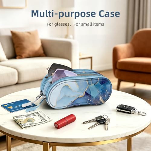 FINTIE Double Sunglasses Case, Soft Portable Eyeglasses Pouch with Clip - color: Ocean Marble
