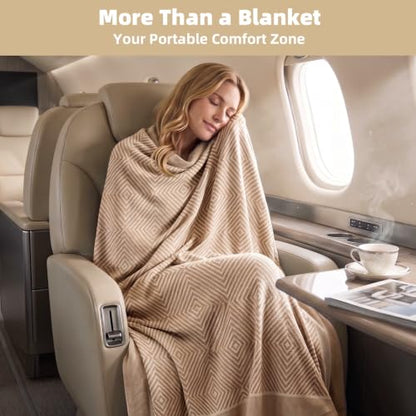Travel Blanket Airplane - Ultra Soft & Lightweight Knit Design - color: Khaki, size: 51.2"x59.8"