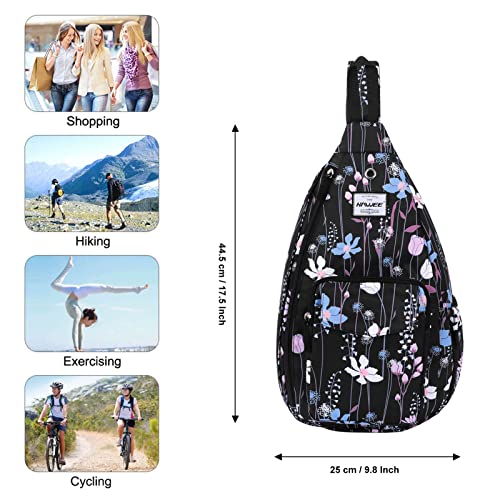 Backpack Sling for Women Anti-Water Crossbody Bag Inclined Adjustable Pack - color: Dreamy Flower