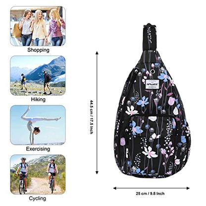 Backpack Sling for Women Anti-Water Crossbody Bag Inclined Adjustable Pack - color: Dreamy Flower