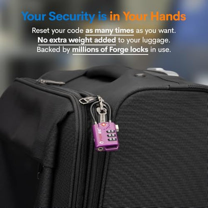 Forge TSA Approved Luggage Locks, Open Alert Cable Lock, Purple, 4 Pack - color: Purple 4 Pack