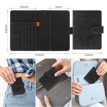 3-Pack Passport Holder + 2 PVC Covers, RFID, PU Leather(Black) - color: Black