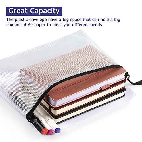 6 Pack Mesh Zipper Pouch Bags, Waterproof Zipper Pouch A4 Size, White - color: White