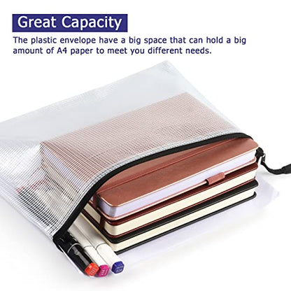 6 Pack Mesh Zipper Pouch Bags, Waterproof Zipper Pouch A4 Size, White - color: White