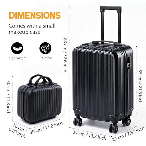 20 Inch Carry-On Hardside Suitcase with 360° Spinner Wheels, Lightweight Rolling Luggage Set with Makeup Case and Coded Lock (Gray) - color: Gray