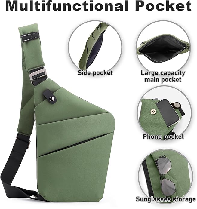 Anti Theft Travel Bag Sling Cross-body Bag Large Capacity - color: Green, style: Left Shoulder