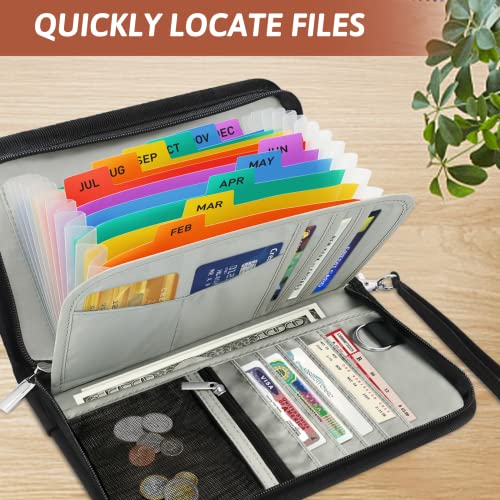 13 Pockets Receipt Coupon Organizer with Card Holder, Mini Expandable Ticket Storage & Card Case with Labels,Check/Bill/Invoice/Cash Sorter Wallet,for Home, Purse