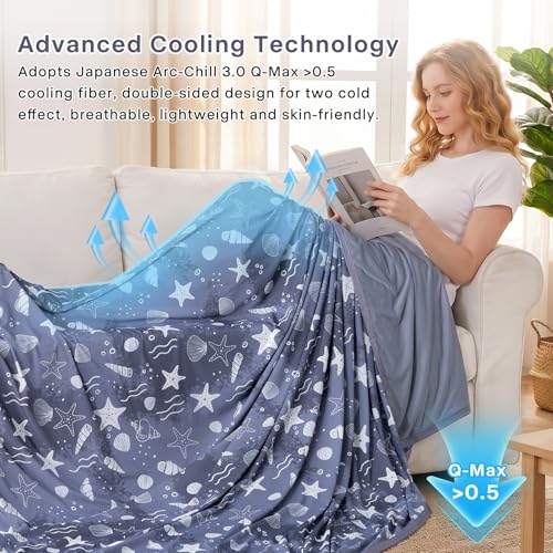 Cooling Blanket Twin Size 60"x90" Dual-Sided Thin Summer Blankets - color: Grey - Starfish, size: Twin 60"x90"