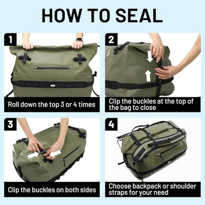 MIER Large Waterproof Duffel Bag - 60L/80L Dry Bag Backpack - color: Army Green, size: 60L