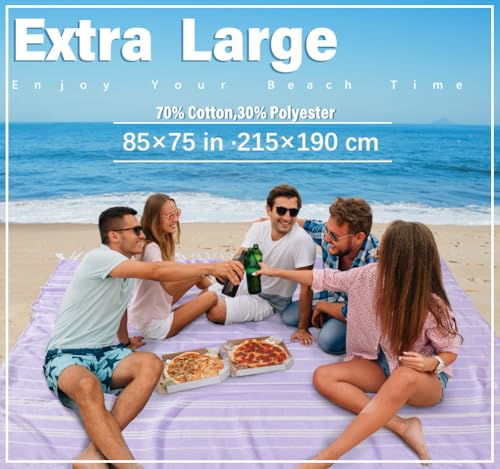 Widdonen Turkish Beach Towel Blanket Compact Giant 85x75 Purple Stripe - color: Purple