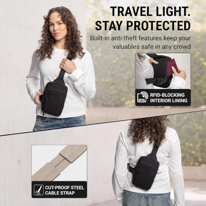Travel Sling Bag for Men & Women, Anti-Theft RFID Blocking Crossbody Bags - color: Black 2.0 Standard