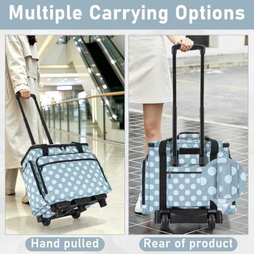 Extra Large Rolling Makeup Bag with Trolley and 4 Removable Pouches - color: Polka Dots