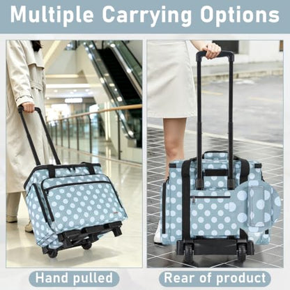 Extra Large Rolling Makeup Bag with Trolley and 4 Removable Pouches - color: Polka Dots