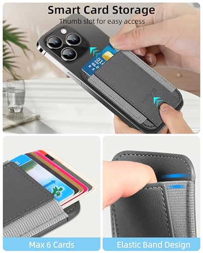 HiWe for MagSafe Wallet, 7 Cards Holder, RFID Blocking, Stronger Magnets - color: Grey Wallet - Grey Band