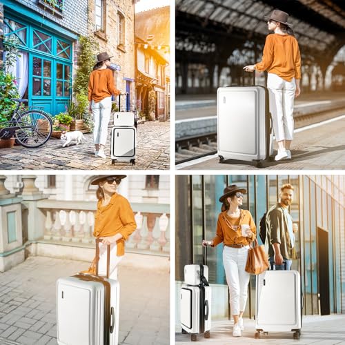 TRAVELARIM White Hardshell Luggage Sets 4 Piece, Durable Suitcase Set, Travel Luggage Set with Integrated TSA Lock, 360° Spinner Wheels, Expandable Medium and Large Checked Suitcase, 20/24/28 Inch - color: White