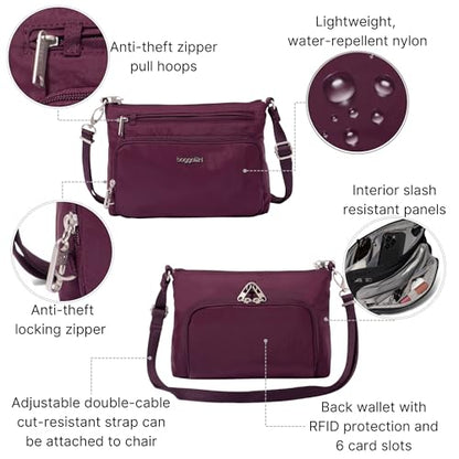 Baggallini Securtex Anti-Theft Keepsake Crossbody - color: Mulberry