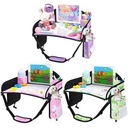 Kids Travel Tray for Toddler Car Seat, Road Trip Activities for Kid - color: Pink/Green-/Purple--3PCS