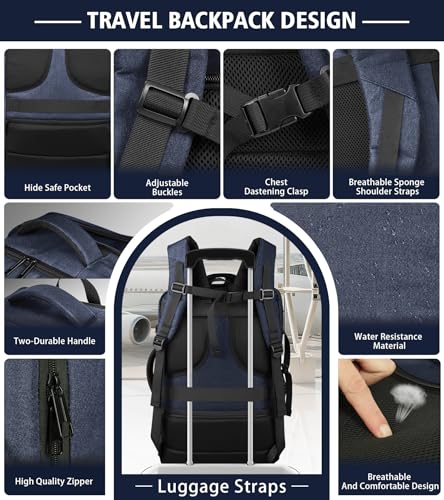 Travelability Carry On Backpack,Expandable 1-7 DAYS Roomy Travel Backpack - color: Blue, size: 18.4inch - 23.2"x14.9"x9.4"(+3.5")