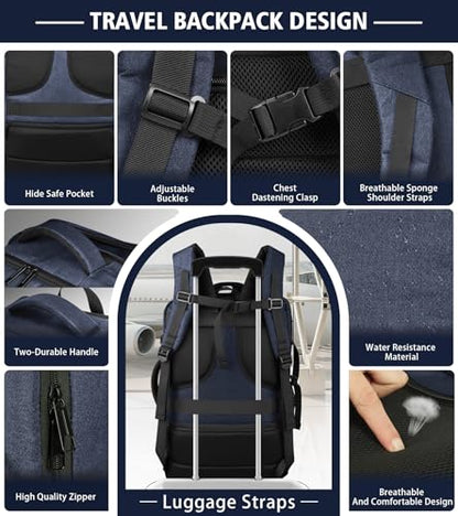 Travelability Carry On Backpack,Expandable 1-7 DAYS Roomy Travel Backpack - color: Blue, size: 18.4inch - 23.2"x14.9"x9.4"(+3.5")
