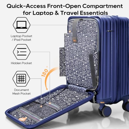 Joyway Luggage Sets 5 Piece with Front Pocket, Expandable Top Opening Suitcase Set, PC Hardside Carry on Suitcase with Spinner Wheels and TSA Lock (Blue) - color: Blue, size: 5 Piece Set (20/24/28 Inch)