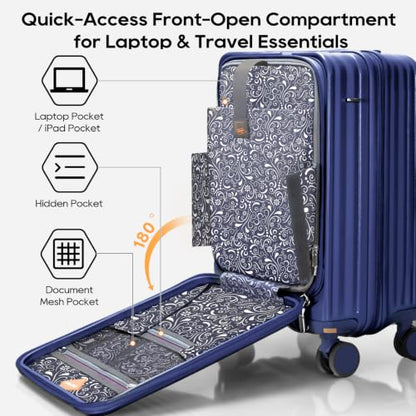 Joyway Luggage Sets 5 Piece with Front Pocket, Expandable Top Opening Suitcase Set, PC Hardside Carry on Suitcase with Spinner Wheels and TSA Lock (Blue) - color: Blue, size: 5 Piece Set (20/24/28 Inch)