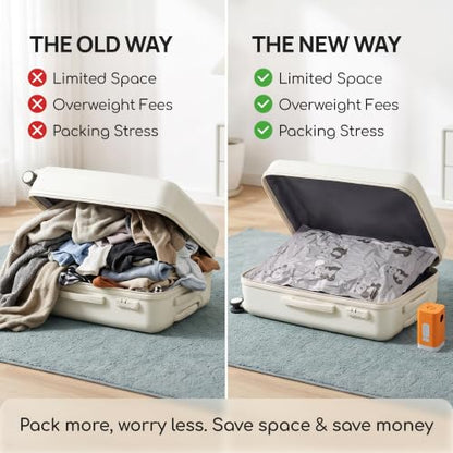 Vacuum Storage Bags with Cordless Pump for Travel & Clothing