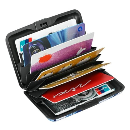 ELFISH RFID Aluminum Wallet Credit Card Protector Case Holder for Men Women - color: Blue and White Peony