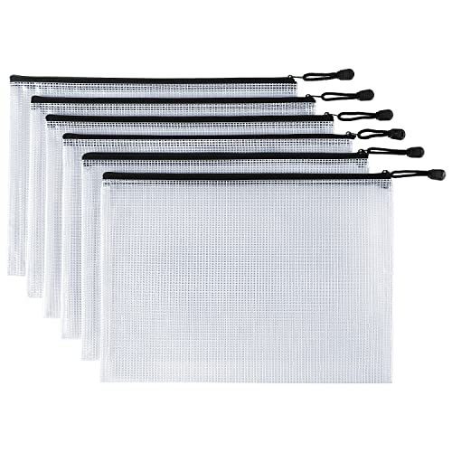 6 Pack Mesh Zipper Pouch Bags, Waterproof Zipper Pouch A4 Size, White - color: White