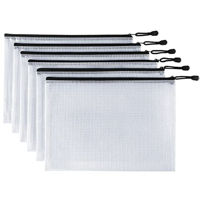 6 Pack Mesh Zipper Pouch Bags, Waterproof Zipper Pouch A4 Size, White - color: White