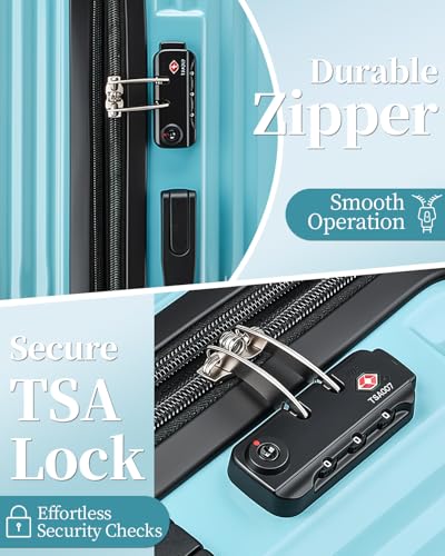 Expandable 20 Inch Carry on Luggage Suitcase with TSA Lock - color: Lake Bue, size: S(carry-on-20")