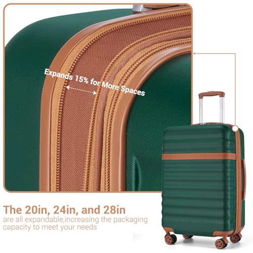 Kono 3-Piece Set 20in Expandable Carry-On Hardshell TSA Lock Green - color: Green/Brown, size: Carry-on travel set (db/tb/20")