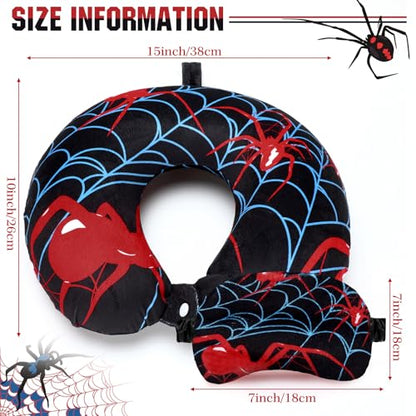 Gilprop 2 Pcs Spiderweb Neck Pillow for Travel with Sleep Eye Mask - style: Spiderweb