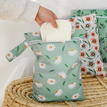 Happy Flute 3 Set Wet Bag Storage Bag Zipper Waterproof Washable for Baby - color: Daisy
